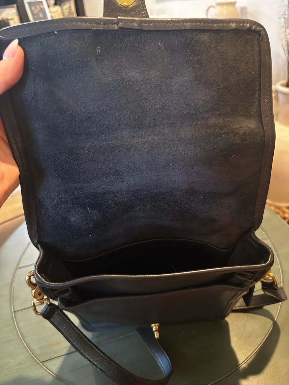 Coach Black Leather Crossbody Satchel with Gold Hardware